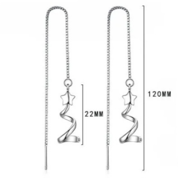 Silver Christmas Tree Threader Dangle Drop Earrings - Picture 6 of 8